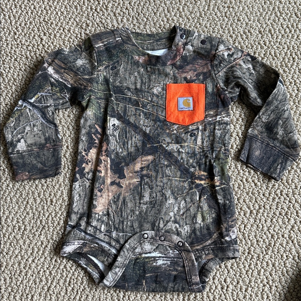 Carhartt Infant Camo Onesie with Bright Orange Pocket